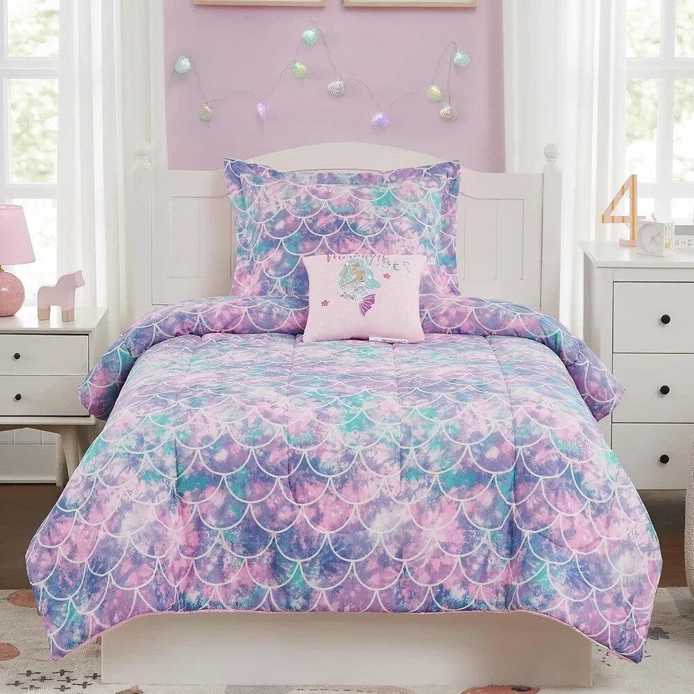 Twin Comforter Set for Girls-3 Pieces Glow in The Dark Bedding Set Mermaid